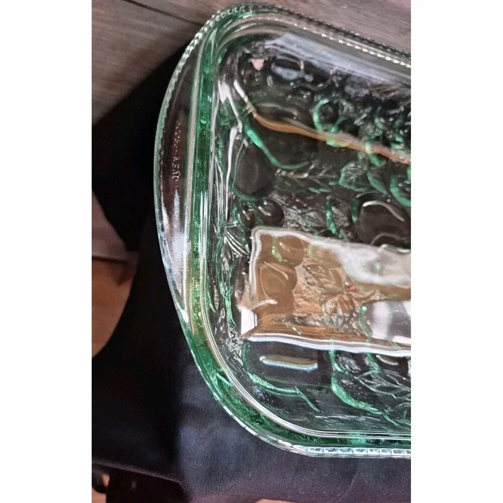 Vintage Libbey Orchard Fruit Green Glass Casserole Oven Proof Baking Dish 9”x13”